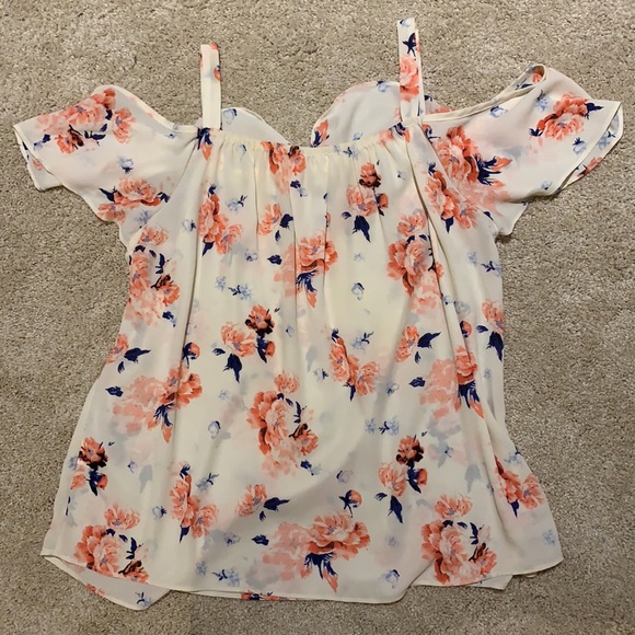 Pink and Blue Floral off the Shoulder Tank Top - Picture 4 of 5